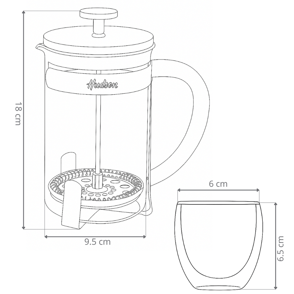 SET CAFETERA + 2 VASOS DOBLE VIDRIO HUDSON