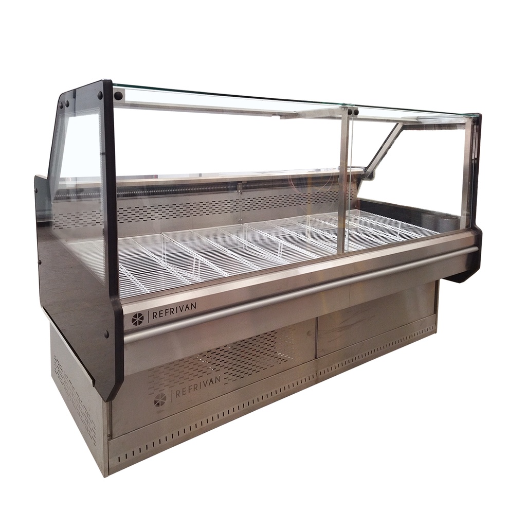 HELADERA BATEA EUROPA 2.05MT VIDRIO PLANO BASE ACERO INOX CON COMBISTATO