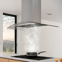 CAMPANA ISLA LACAR CRISTAL 90 - VIDRIO CURVO - ACERO INOXIDABLE - 3 VELOCIDADES - CON MOTOR