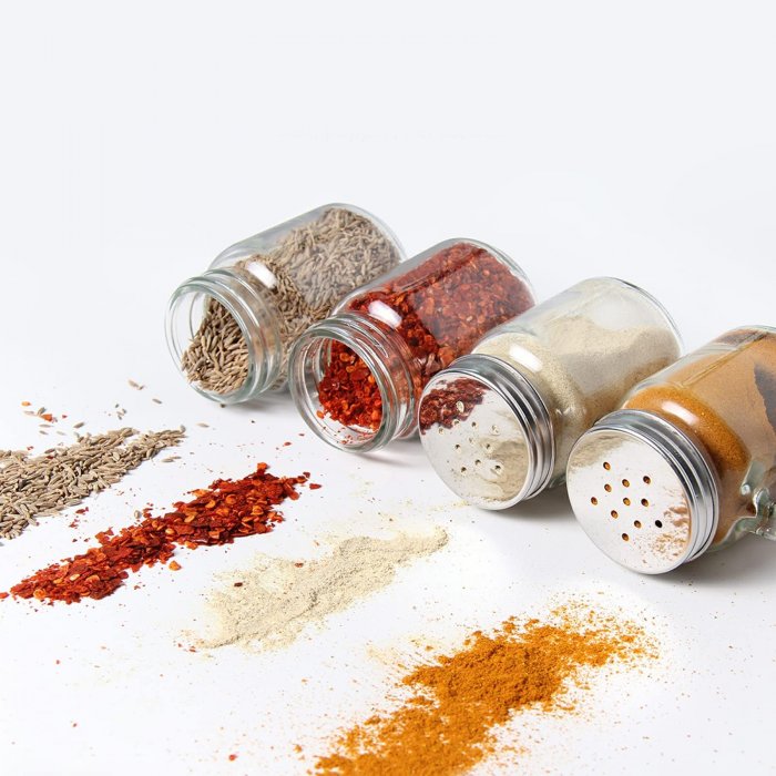ESPECIEROS DE VIDRIO CON ASA TAPA DE ACERO 130 MLCOLOR