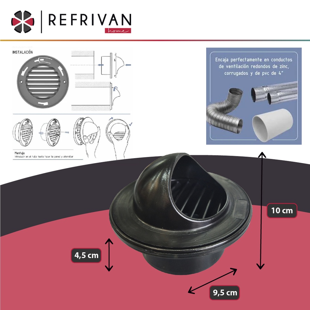 REJILLA  VENTILACION 4^PULG PLASTICA NEGRA  AIRBLOW