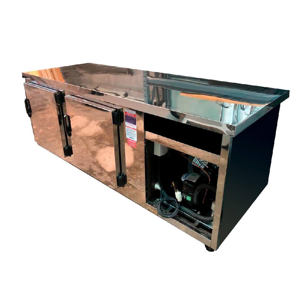 HELADERA MOSTRADOR CIEGO/ BAJO MESADA 2.00M - ACERO INOXIDABLE - (2 PUERTAS+CUBRE) (1/2HP)