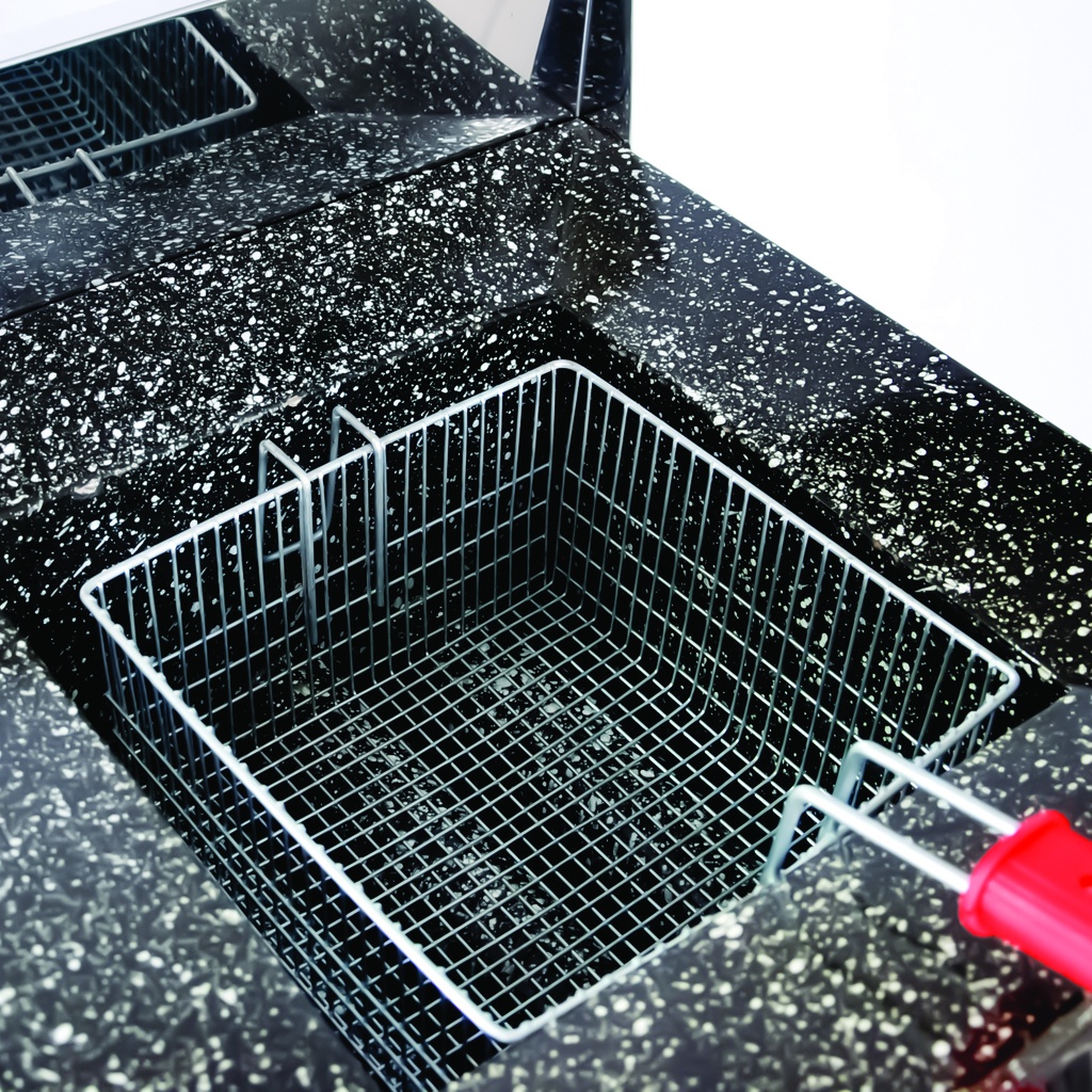 FREIDORA POTENCIADA F15 (15L) - 1 CANASTO - VALVULA DE SEGURIDAD - VALVULA DE ALTA RECUPERACION - EXTERIOR ACERO - QUEMADORES INDIVIDUALES