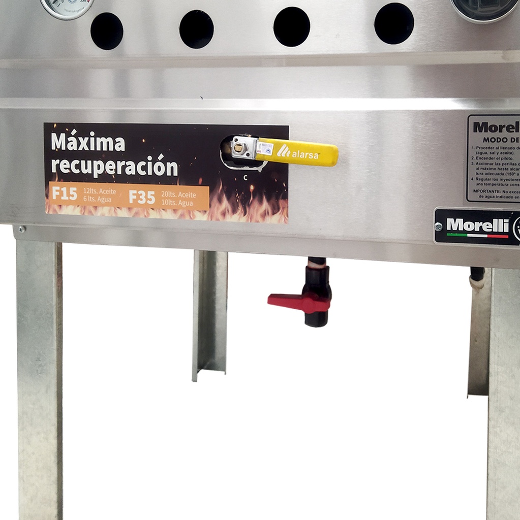 FREIDORA POTENCIADA F35 (35L) - 2 CANASTOS - VALVULA DE SEGURIDAD - VALVULA DE ALTA RECUPERACION - EXTERIOR ACERO - QUEMADORES INDIVIDUALES