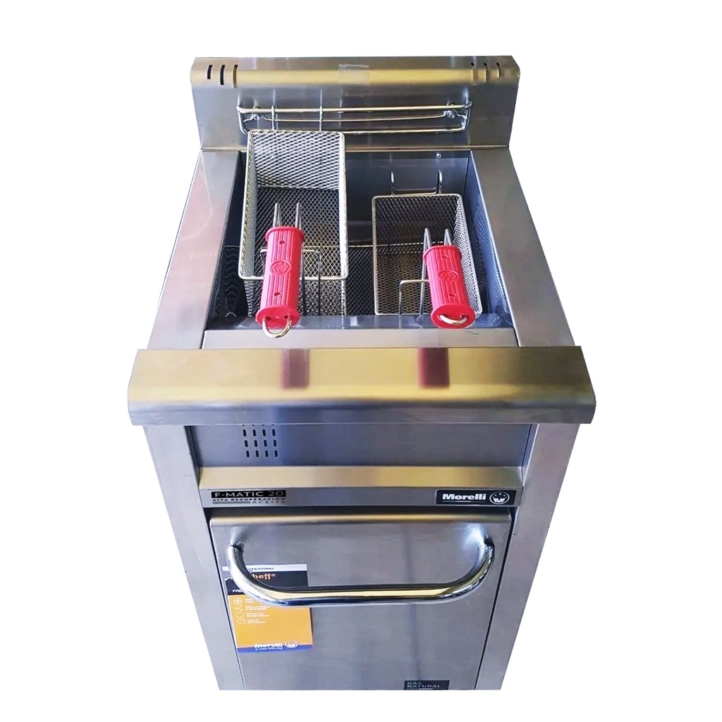 FREIDORA AUTOMATICA F-MATIC 30 (30L) - 2 CANASTOS NIQUELADOS - (ACEITE Y AGUA) - EXTERIOR ACERO - VALVULA AUTOMATICA