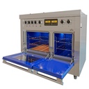 COCINA DUPPLO - HORNO ELEC. 42L Y HORNO A GAS 76L C/ VALV TERMOSTATICA Y GRILL SUPERIOR - DISPLAY DIGITAL - ENCENDIDO ELEC. EN HORNALLA Y HORNO - 2 HORNALLAS VITRO - REJA VITRIFICADA - VIDRIO TEMPLADO