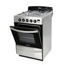 COCINA A GAS 5558 ACERO INOX  56CM VAL/SEG ENCENDIDO ELECTRICO Y LUZ HORNALLAS Y HORNO EASY CLEAN CAJON PARRILLA REBATIBLE