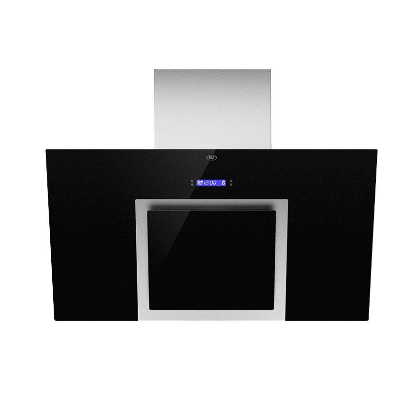 CAMPANA ISLA ESPEJO 90 VIDRIO CRISTAL NEGRO - ACERO INOXIDABLE - 3 VELOCIDADES - CON MOTOR