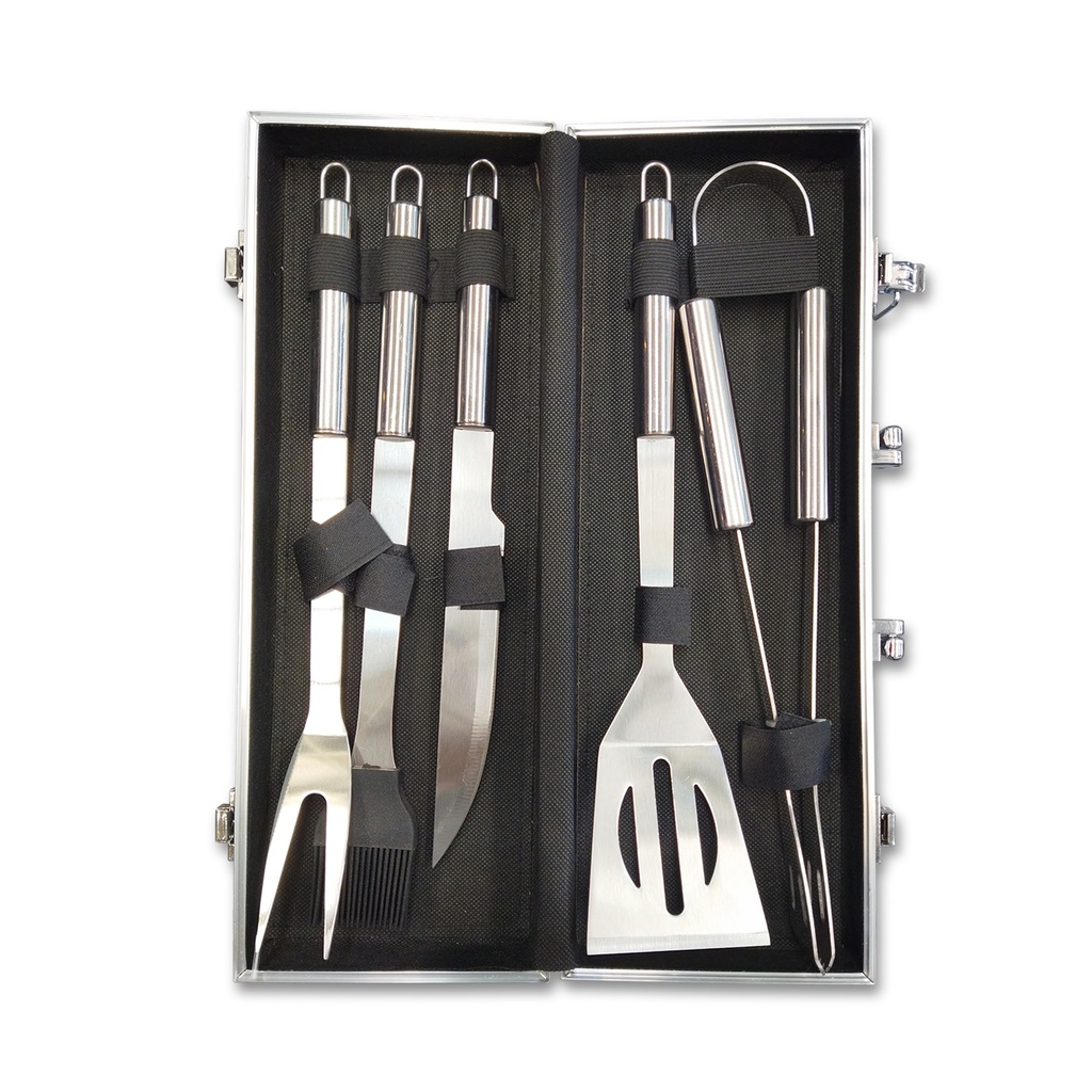 SET DE PARRILLA EN CAJA DE ALUMINIO 5 PIEZAS COLOR