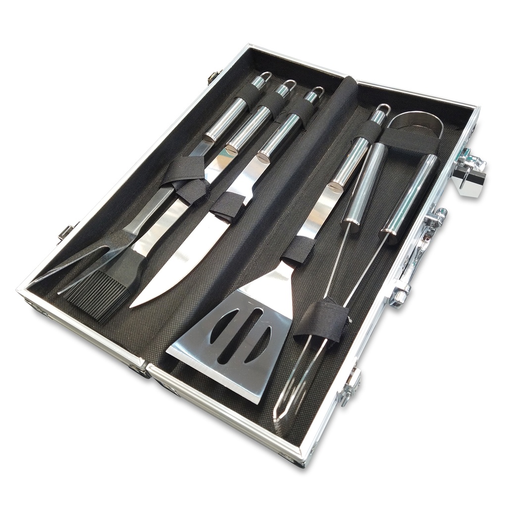 SET DE PARRILLA EN CAJA DE ALUMINIO 5 PIEZAS COLOR
