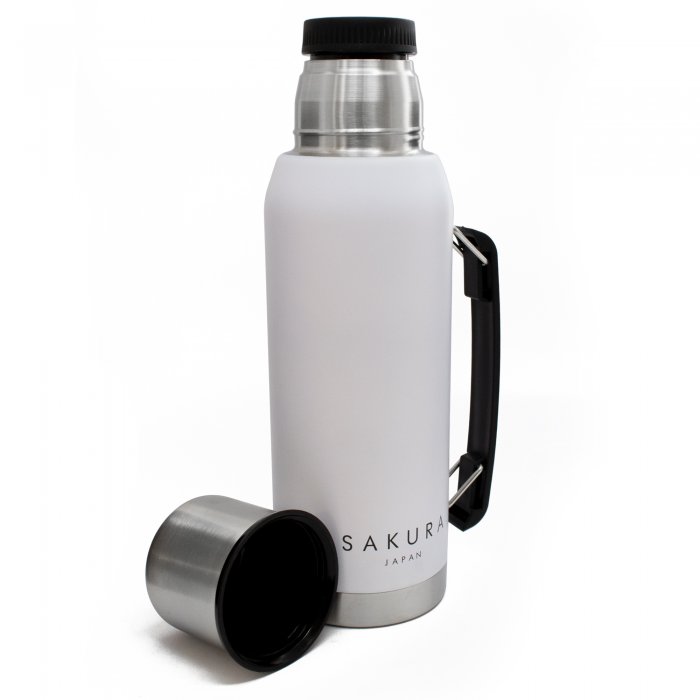 TERMO SAKURA CLASICO DE ACERO INOXIDABLE 1 LT. BLANCO COLOR
