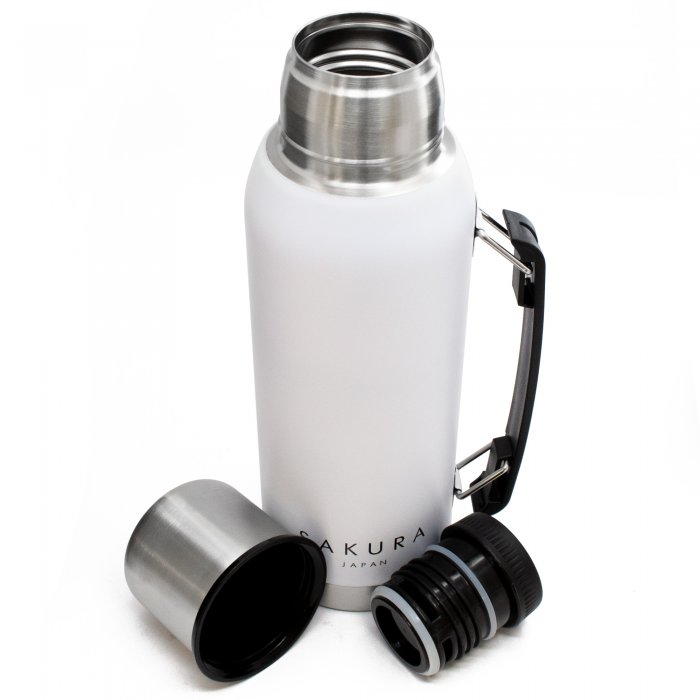 TERMO SAKURA CLASICO DE ACERO INOXIDABLE 1 LT. BLANCO COLOR