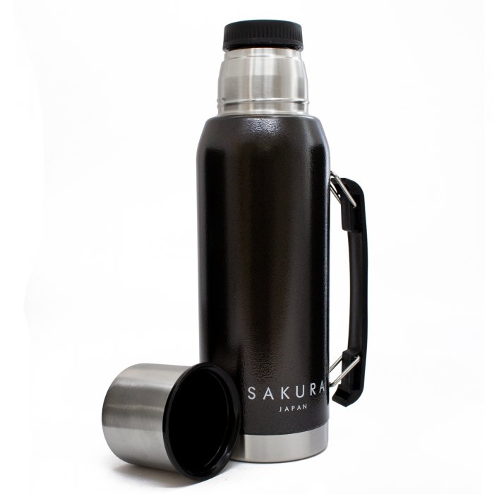 TERMO SAKURA CLASICO DE ACERO INOXIDABLE 1 LT. NEGRO COLOR