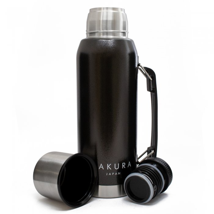 TERMO SAKURA CLASICO DE ACERO INOXIDABLE 1 LT. NEGRO COLOR