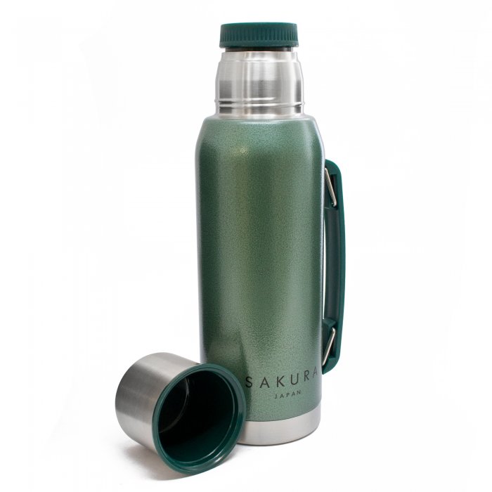 TERMO SAKURA CLASICO DE ACERO INOXIDABLE 1 LT. VERDE COLOR