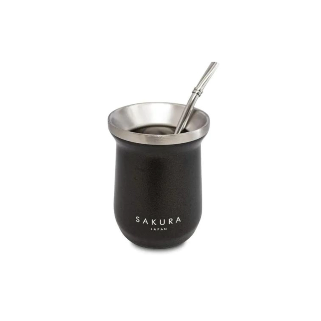 MATE SAKURA NEGRO 236 ML CON BOMBILLA Y LIMPIADOR COLOR