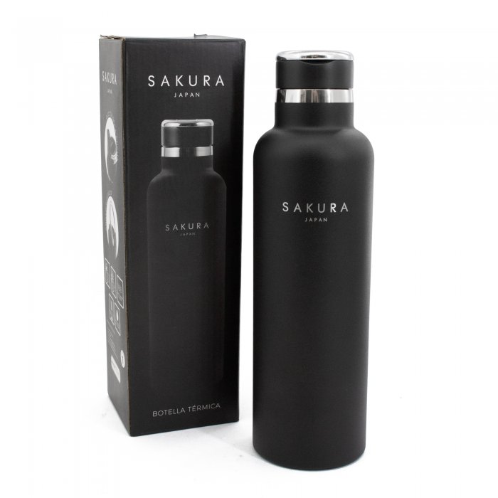 BOTELLA TERMICA SAKURA ACERO INOXIDABLE 750 ML NEGRA MATE COLOR