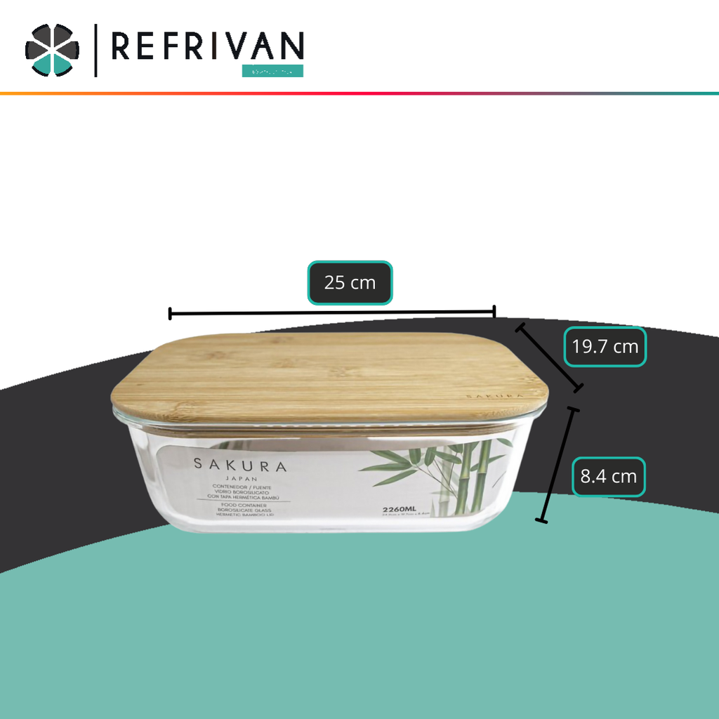 CONTENEDOR DE VIDRIO SAKURA - TAPA BAMBOO - 2.3LTS