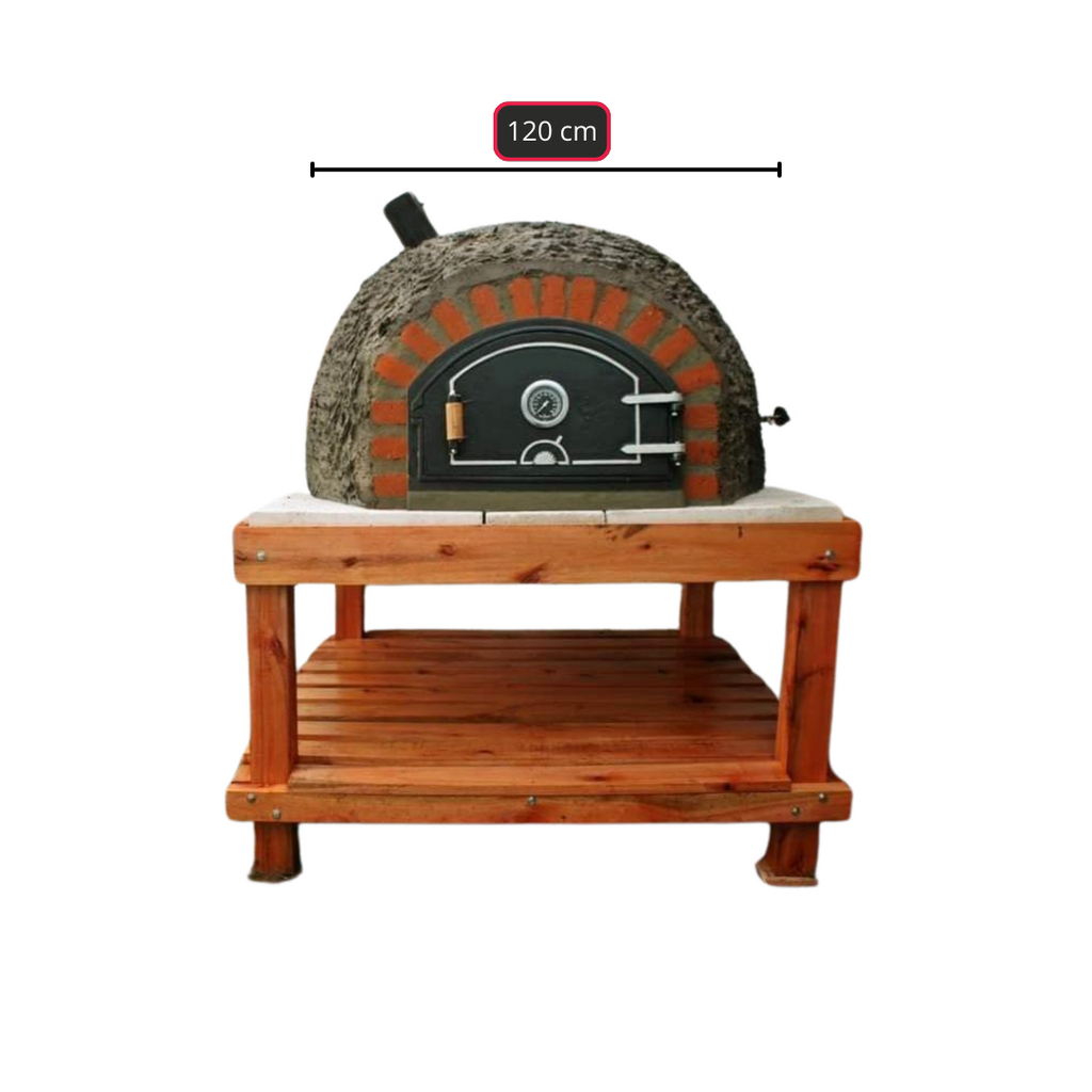 HORNO DE BARRO 1.20MT BASE DE MADERA LANZA LLAMAS 25M KCAL