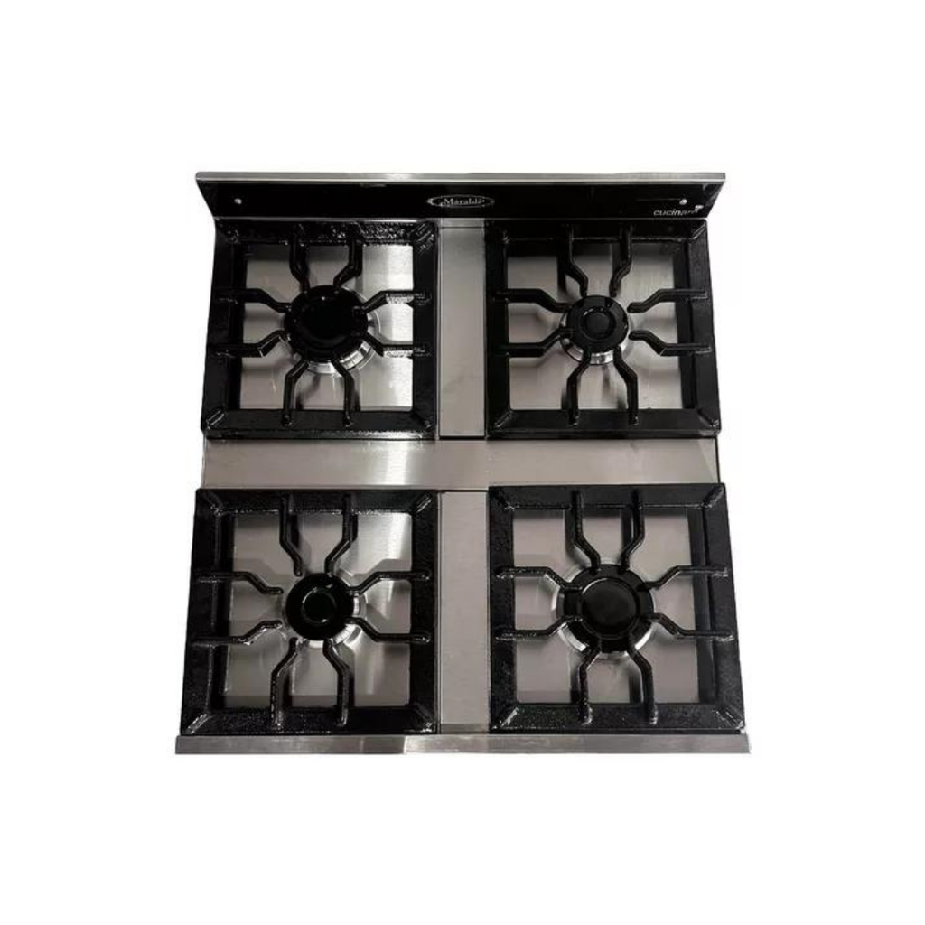 Cocina 4 Horn 50cm Acero Inox, Horno puerta de vidrio Con valvula de seguridad en hornallas.