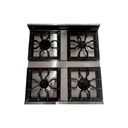 Cocina 4 Horn 50cm Acero Inox, Horno puerta de vidrio Con valvula de seguridad en hornallas.