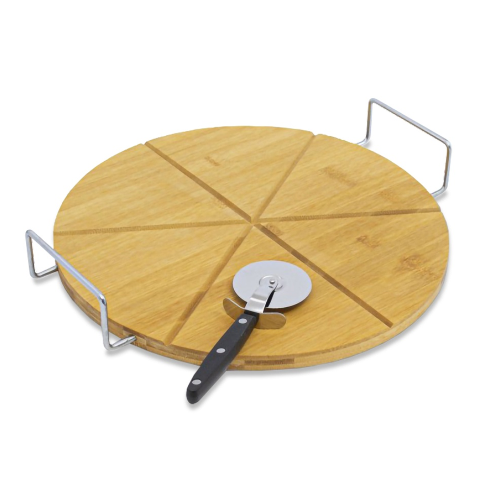 TABLA PARA PIZZA MADERA BAMBOO C/CORTADOR RUEDITA COLOR