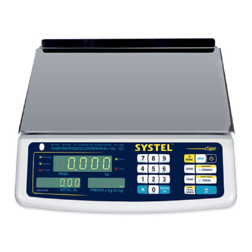 BALANZA SYSTEL CLIPSE SIN MASTIL 31KG PLATO BAJO CON BATERIA RECARGABLE