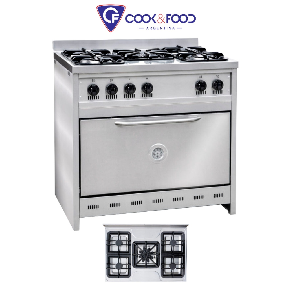 COCINA 90CM - 5 HORNALLAS - PUERTA CIEGA - REJA FUNDICION ENLOZADA CORBELLI