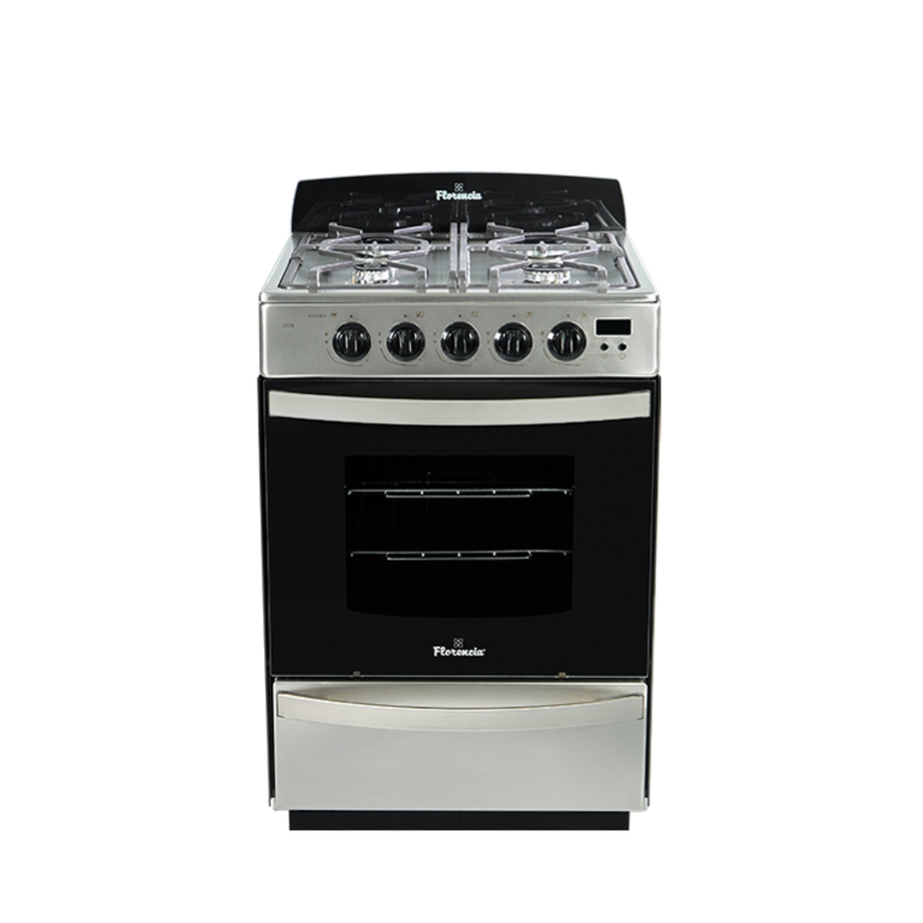 COCINA A GAS 5558 ACERO INOX  56CM VAL/SEG ENCENDIDO ELECTRICO Y LUZ HORNALLAS Y HORNO EASY CLEAN CAJON PARRILLA REBATIBLE