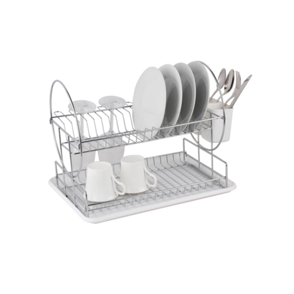 ESCURRIDOR DOBLE BLANCO CROMADO CON CUBIERTERO Y BANDEJA 48.5X48.5X32CM