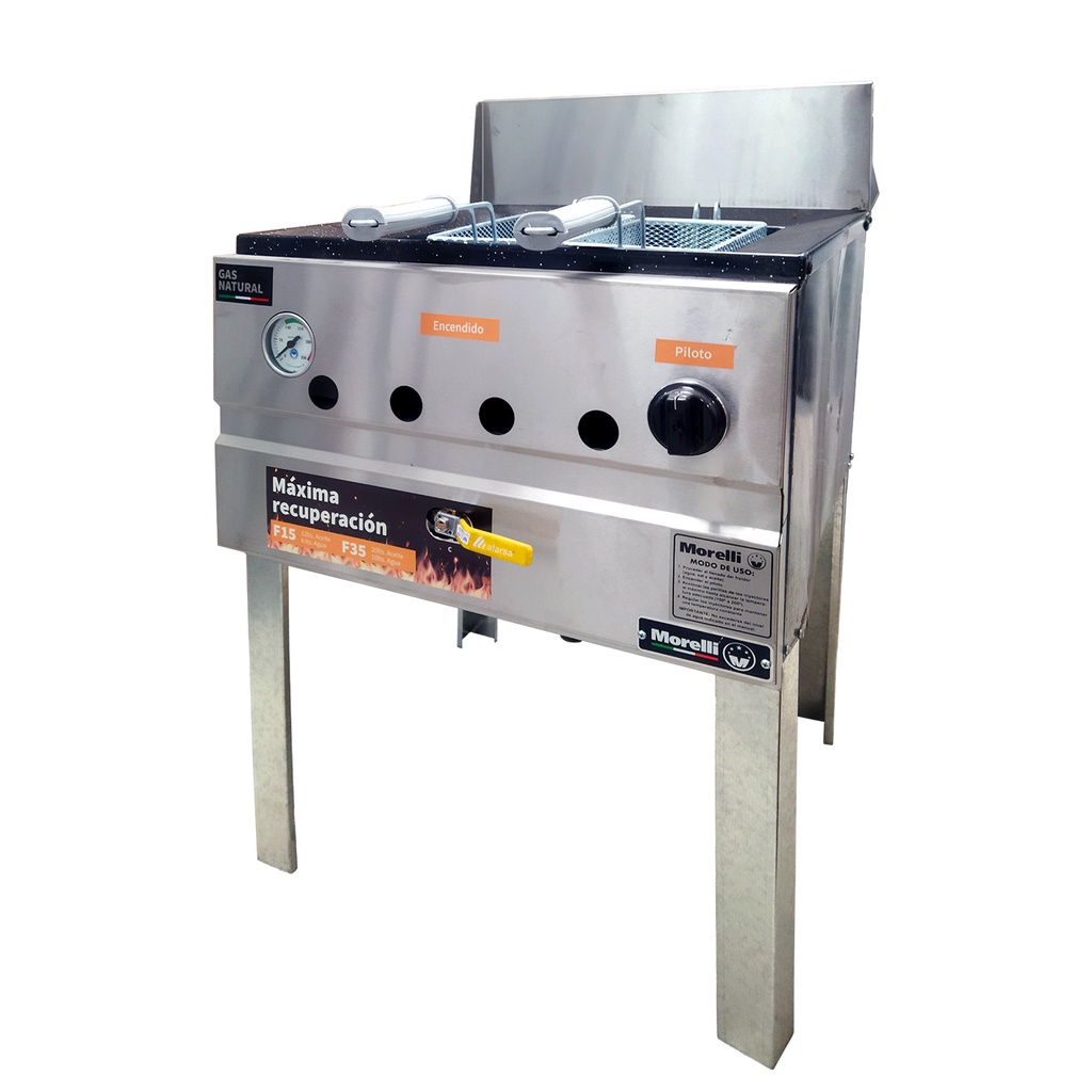 FREIDORA POTENCIADA F35 (35L) - 2 CANASTOS - VALVULA DE SEGURIDAD - VALVULA DE ALTA RECUPERACION - EXTERIOR ACERO - QUEMADORES INDIVIDUALES