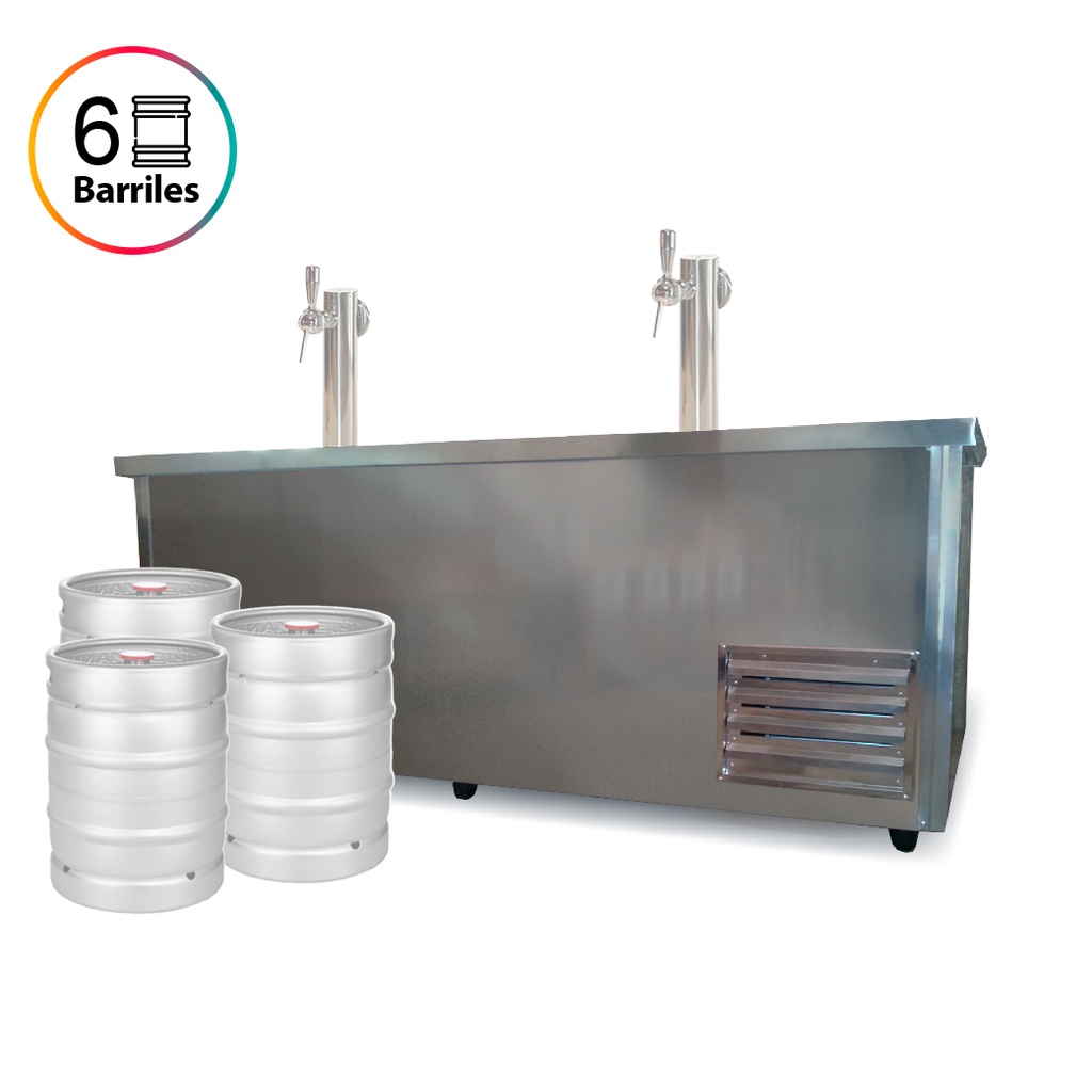 HELADERA MOSTRADOR CIEGO CERVEZA 6 BARRILES CERVEZA 2.00MX1MX1.10M C/COMBISTATO - ACERO INOXIDABLE - (2 PUERTAS+CUBRE) (1/2HP)