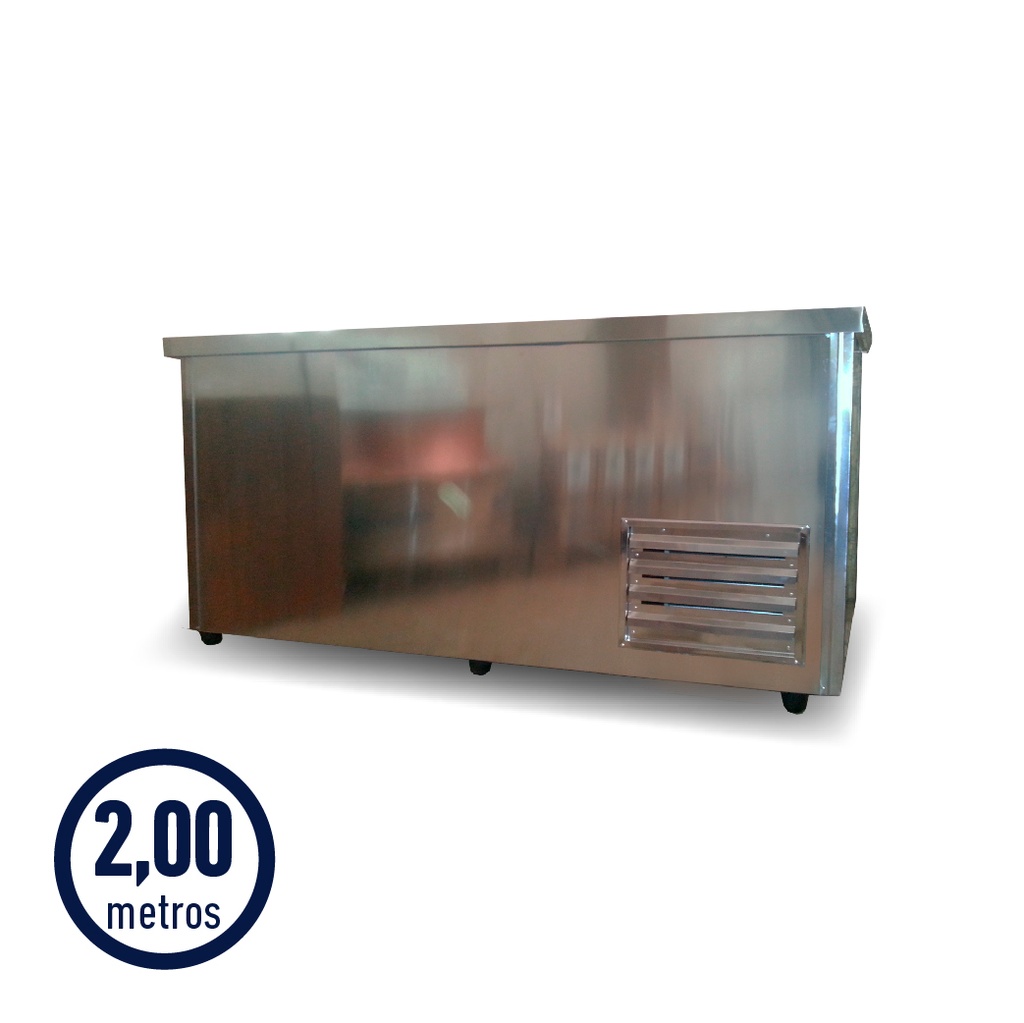 HELADERA MOSTRADOR CIEGO/ BAJO MESADA 2.00M - ACERO INOXIDABLE - (2 PUERTAS+CUBRE) (1/2HP)