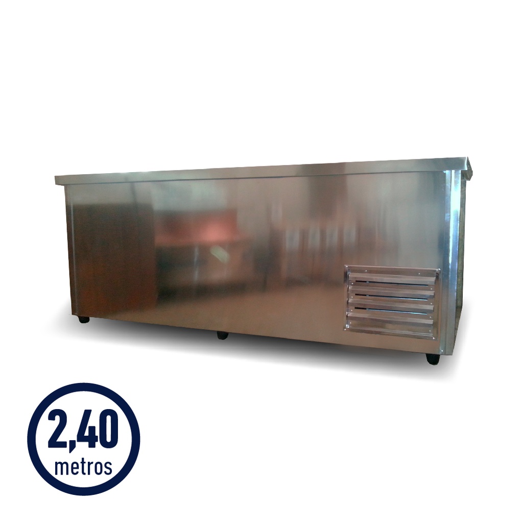 HELADERA MOSTRADOR CIEGO/ BAJO MESADA 2.40 M - ACERO INOXIDABLE - (2 PUERTAS+CUBRE) (1/2HP)