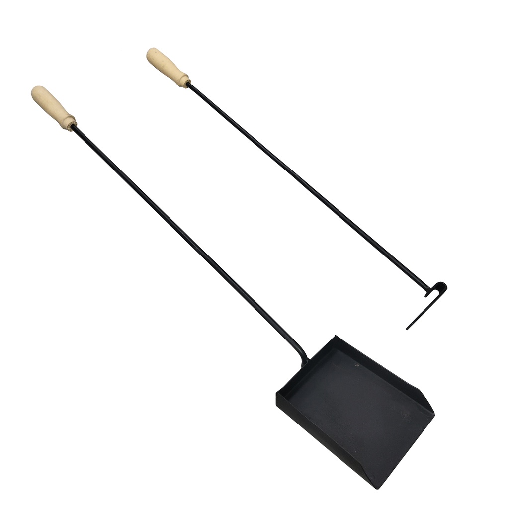 JUEGO (2 UNIDADES) DE UTILES PARA EL FUEGO - MANGO DE MADERA CORTA