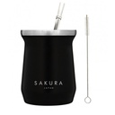 MATE SAKURA CON BOMBILLA Y LIMPIADOR - NEGRO