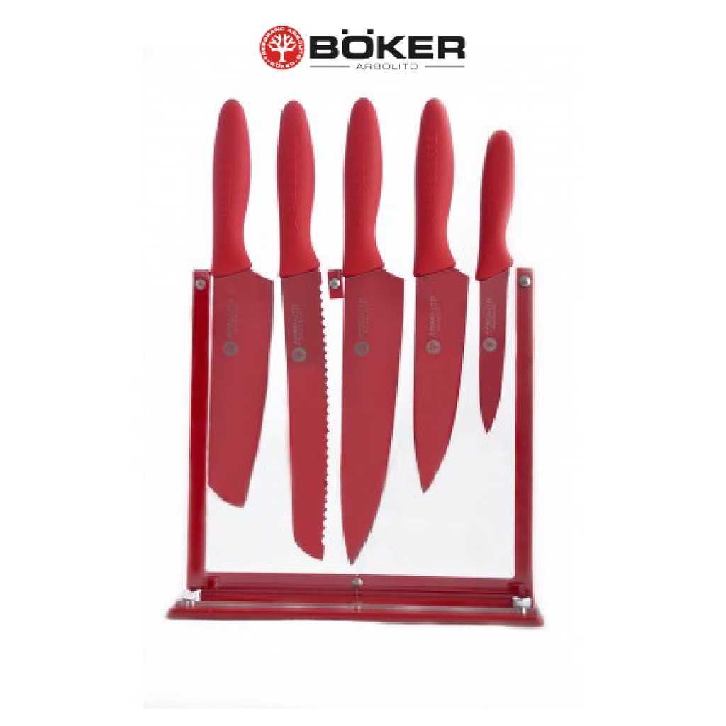 SET 5 CUCHILLOS ARBOLITO + SOPORTE ROJO