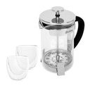 SET CAFETERA + 2 VASOS DOBLE VIDRIO HUDSON
