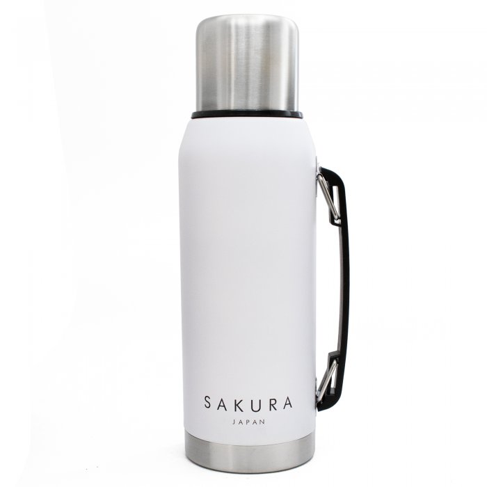 TERMO SAKURA CLASICO - ACERO INOXIDABLE - 1LT - BLANCO