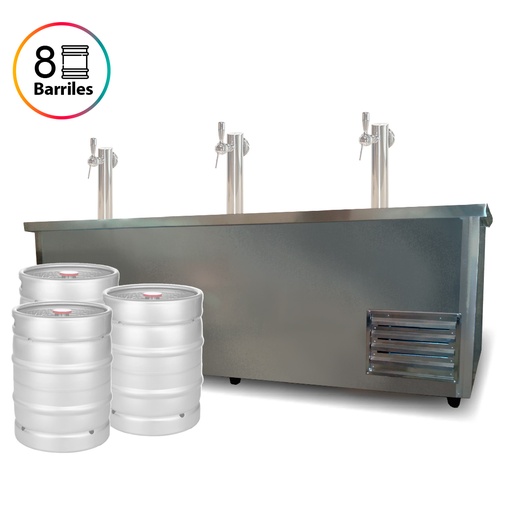 HELADERA MOSTRADOR CIEGO CERVEZA 8 BARRILES CERVEZA 2.40MX0.70M C/COMBISTATO - ACERO INOXIDABLE - (2 PUERTAS+CUBRE) (1/2HP)