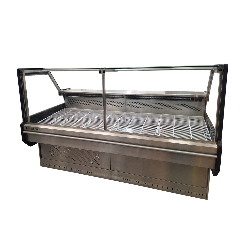 HELADERA BATEA EUROPA 2.05MT VIDRIO PLANO BASE ACERO INOX CON COMBISTATO