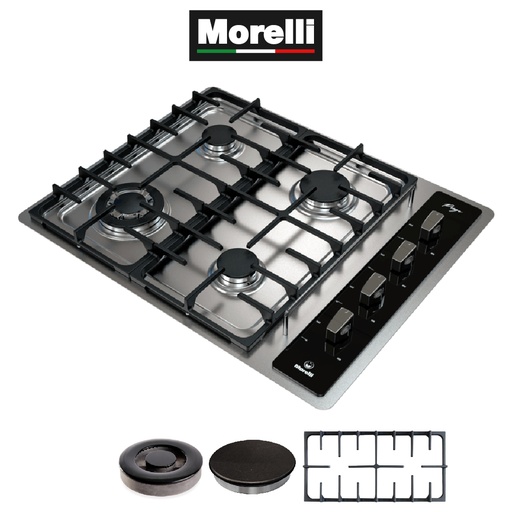 [MOR004] ANAFE PREGO 4 HORNALLAS - REJAS VITRIFICADAS - FRENTE VIDRIO - ENCENDIDO ELECTRONICO - QUEMADORES ALUMINIO - TRIPLE CORONA - VALVULA DE SEGURIDAD