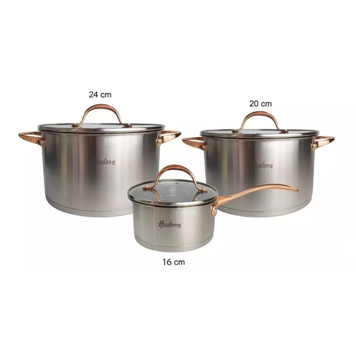 [HUD006] BATERIA HUDSON ACERO 6 PZAS MANIJAS GOLDEN ROSE