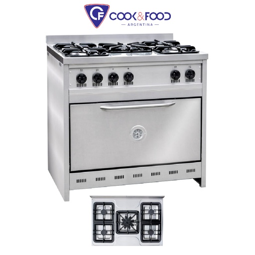 [C&F010] COCINA 90CM - 5 HORNALLAS - PUERTA CIEGA - REJA FUNDICION ENLOZADA CORBELLI
