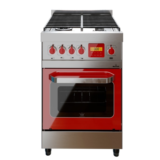 [MOR057] COCINA VINTAGE 550 CON PLACA - COLOR ROJO - PUERTA VISOR - REJA VITRIFICADA - ENCENDIDO ELECTRONICO EN HORNO Y HORNALLAS - LUZ EN HORNO - GRILL - QUEMADORES DE ALUMINIO Y TRIPLE CORONA