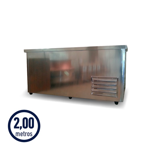 [REF177] HELADERA MOSTRADOR CIEGO/ BAJO MESADA 2.00M - ACERO INOXIDABLE - (2 PUERTAS+CUBRE) (1/2HP)