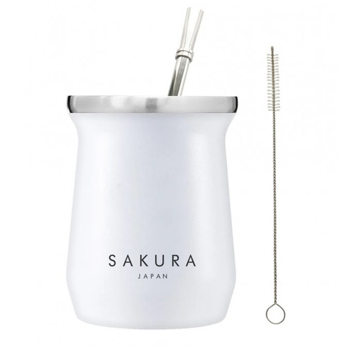 [FAS104] MATE SAKURA BLANCO 236 ML CON BOMBILLA Y LIMPIADOR COLOR