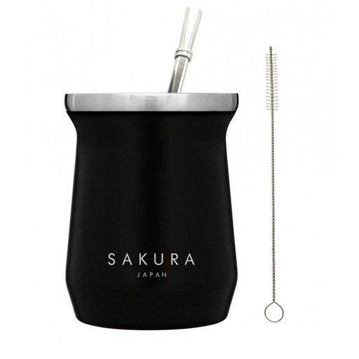 [FAS105] MATE SAKURA NEGRO 236 ML CON BOMBILLA Y LIMPIADOR COLOR